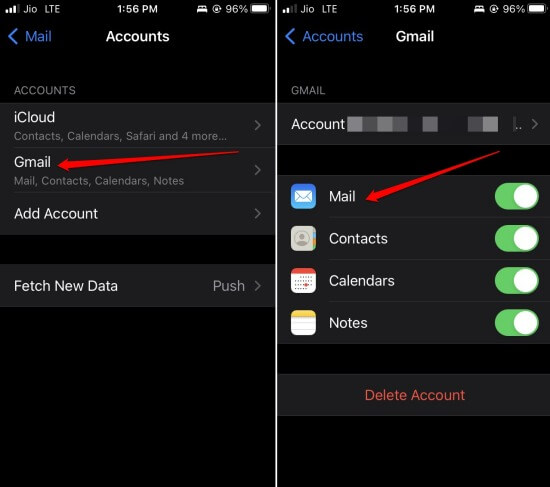 sync the Mail app with email accounts