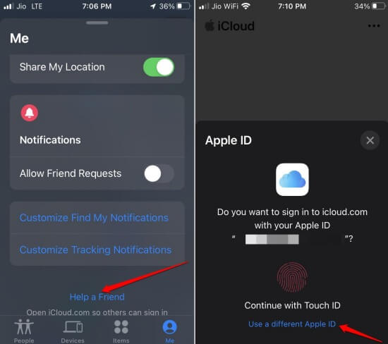 use a different Apple ID to login to iCloud