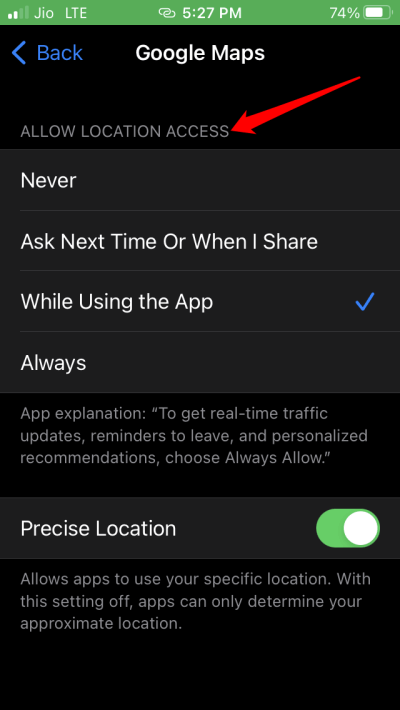 iOS location access 