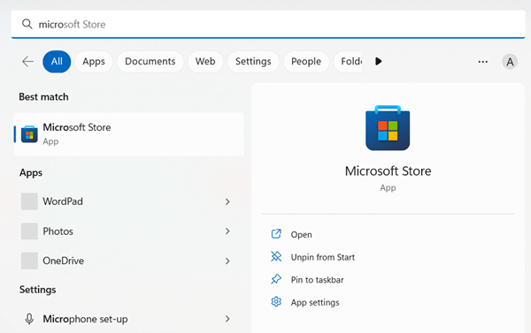 search for Microsoft Store