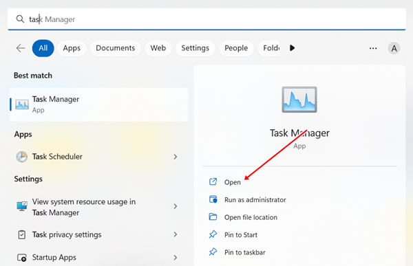 Search for Task Manager in the Windows search bar