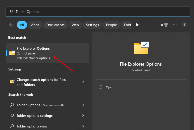search for Folder Options