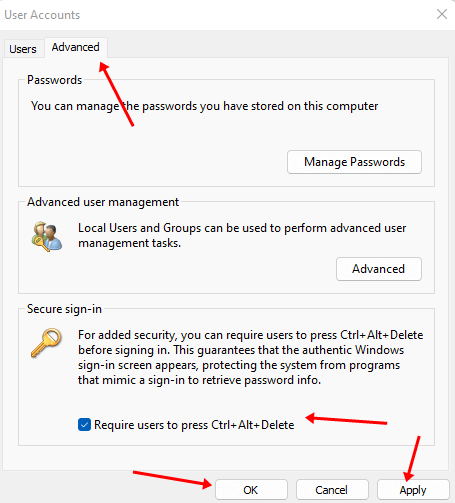 Require users to press Ctrl + Alt + Delete