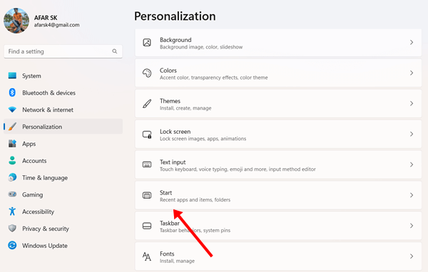 click on start personalization