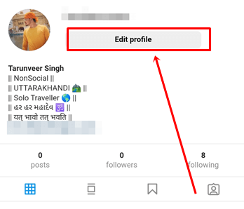 Click On instagram Edit profile