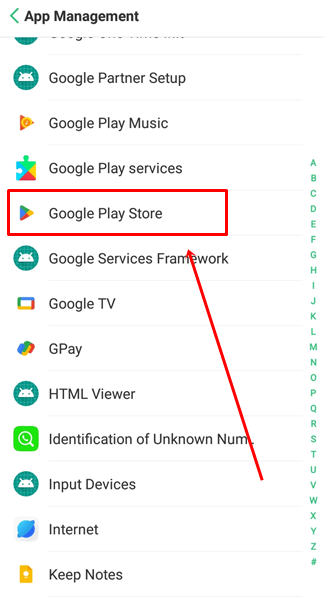 Find the Google Play store app in the Apps list