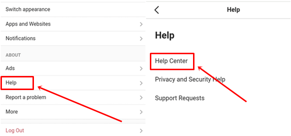 Tap on Help and Help Center to delete account permanently