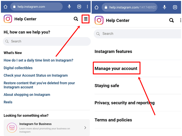 click on Hamburger Icon then Manage Your Account