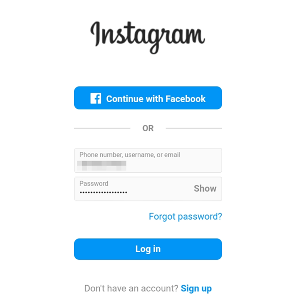 enter your instagram username and password