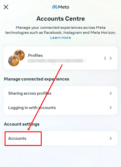 Click on Accounts option