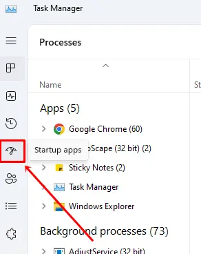 Click on the Startup Apps icon