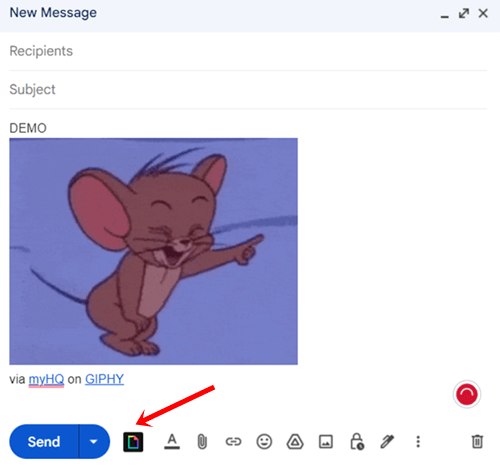 GIPHY chrome extension to insert GIF in a mail in gmail