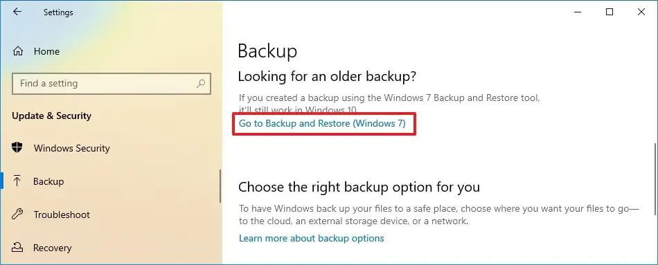Go to Backup and Restore (Windows 7)