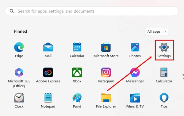 Press windows icon and Click on Settings app