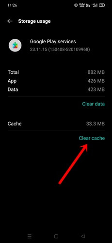clear cache of google play service
