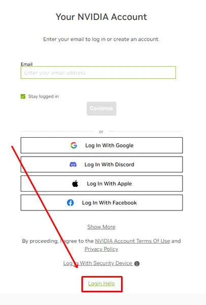 Click on the Login Help option