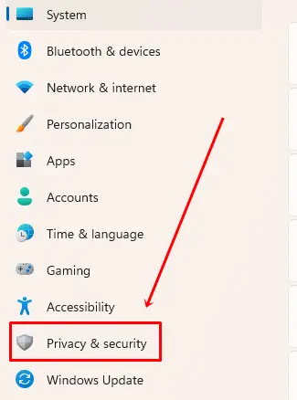 click on Privacy Security