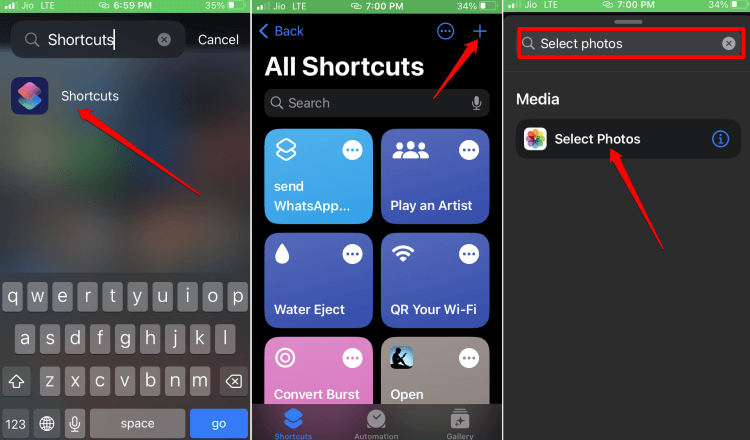 create a shortcut to merge images on iPhone