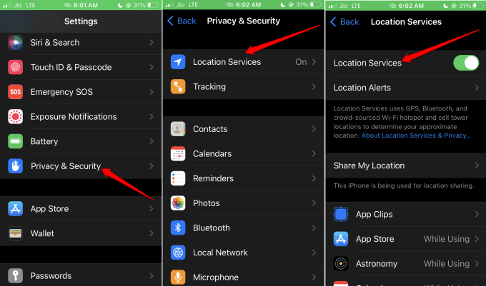 enable location services iPhone