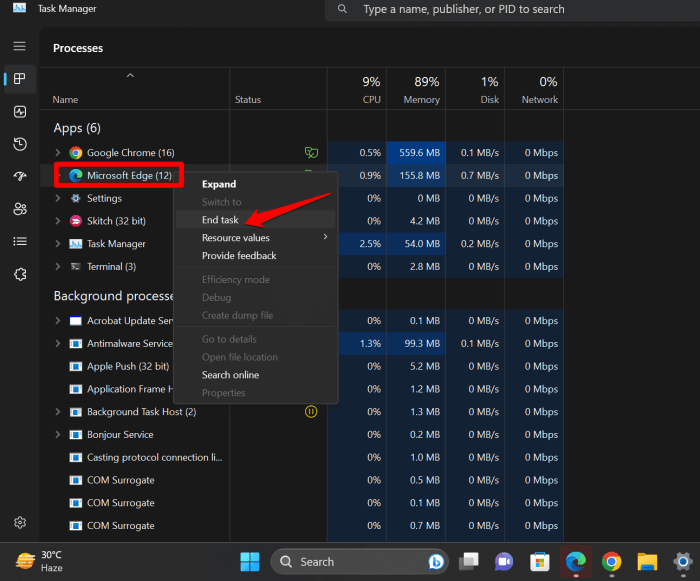 force quit an app on Windows using Task Manager