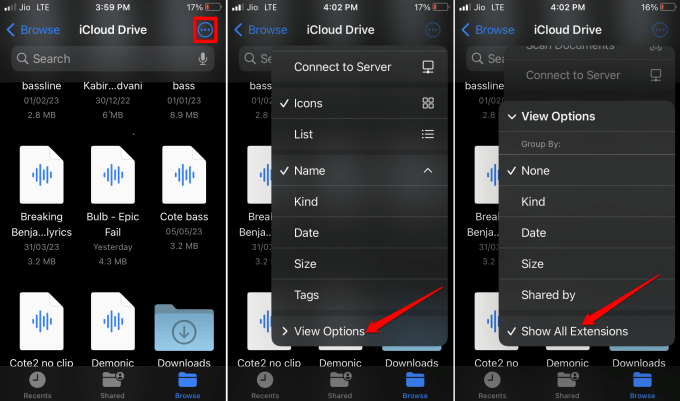 how to view file name extensions on iPhone