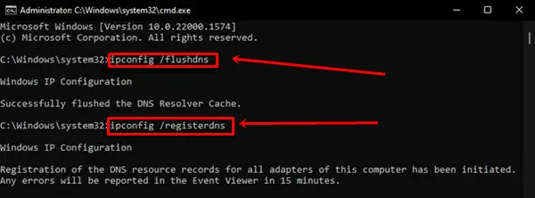 type command to re-register or refresh the DNS records