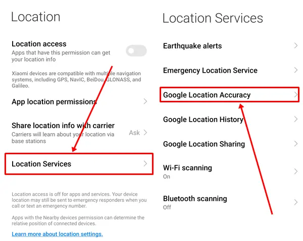 Click on google location accuracy (1)