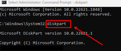 Type diskpart in the command prompt