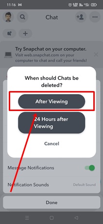 activate delete snapchat chat after viewing