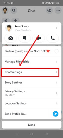 Chat settings on Snapchat 
