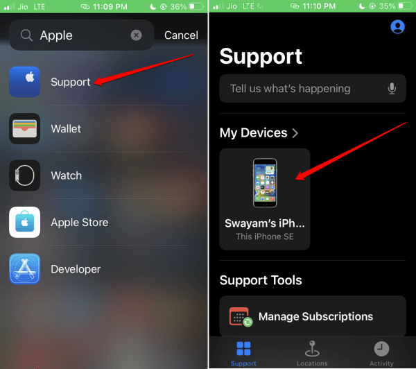 launch the support app iPhone