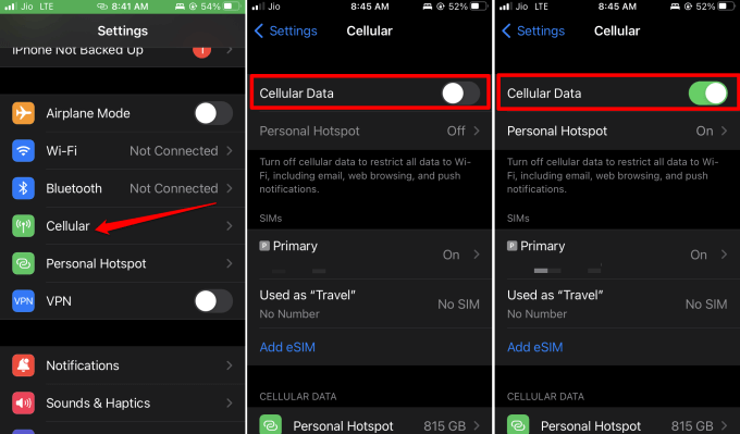 re enable cellular data on iPhone