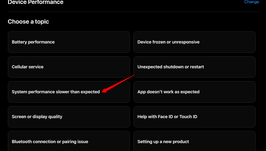 select the issue with your Apple device
