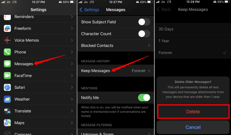 delete older messages on iPhone
