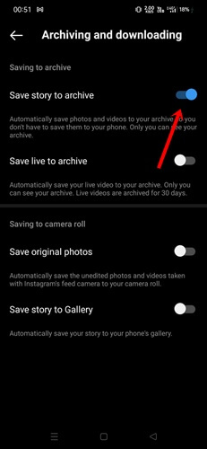 enable the toggle button of Save to Archive