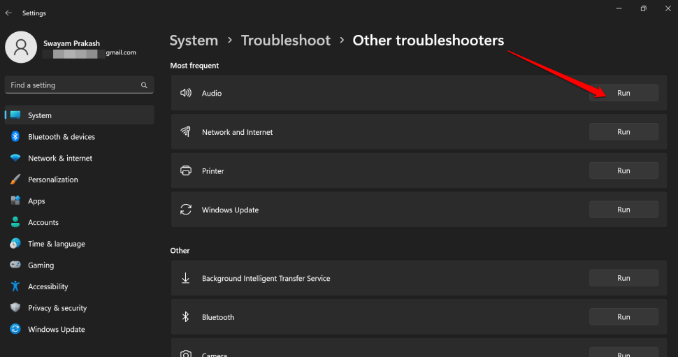 run audio troubleshooter for Windows OS
