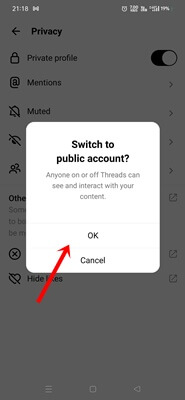 switch to threads public account