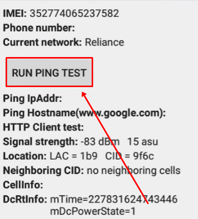 Click on Run Ping Test Button