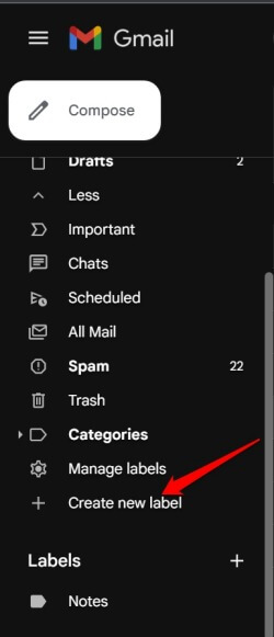 create a new folder label in Gmail