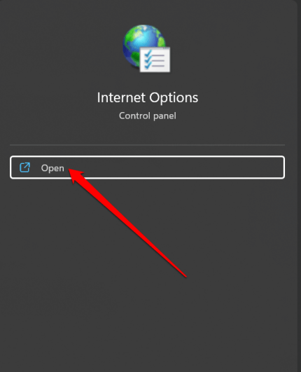open internet options Windows 11