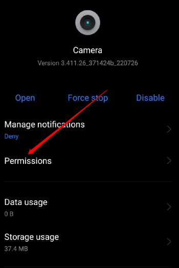 Tap on Permissions