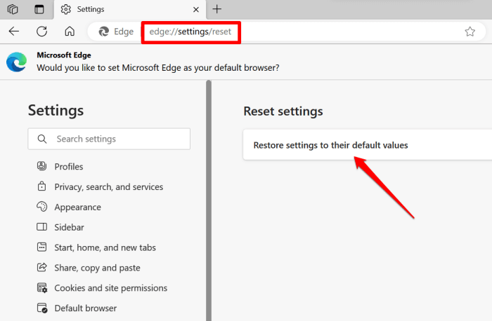 reset edge browser settings