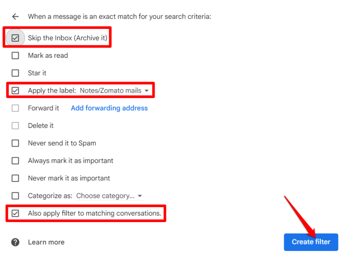 create a filter in Gmail label