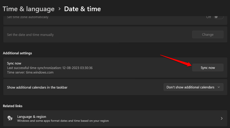 sync date and time in Windows 11 PC