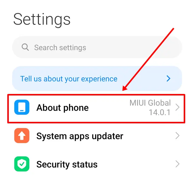tap on the About Phone option