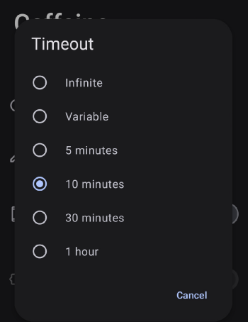 Select the desired timeout duration
