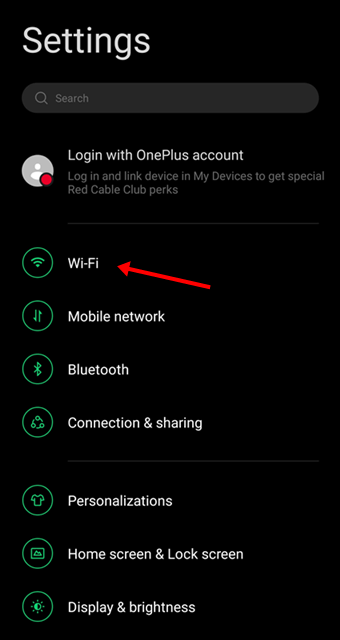 tap on the Wi-fi option