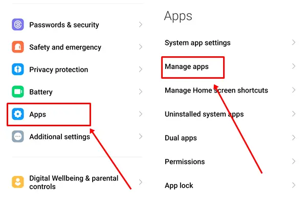Settings > Apps > Manage Apps