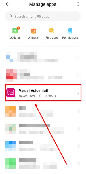 Locate the Visual Voicemail app