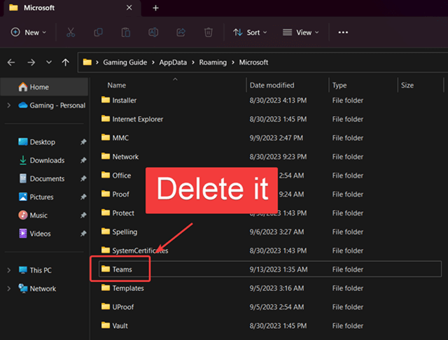 Simply right-click on the folder and select Delete